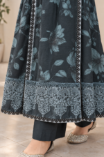 Charcoal Grey Printed Stitched 3-Piece Suit with Botanical Shawl Printed - Image 5