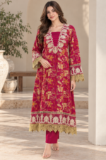 Magenta Pink Printed Stitched 3-Piece Suit with Textured Dupatta - Image 2