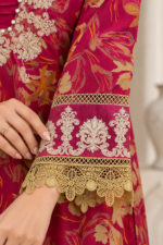 Magenta Pink Printed Stitched 3-Piece Suit with Textured Dupatta - Image 4