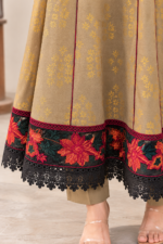 Beige Printed Stitched Frock 3-Piece Suit with Dark Floral Shawl - Image 5