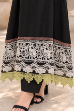 Black Embroidered Stitched 3-Piece Suit with Floral Printed Shawl - Image 3