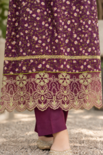 Plum Purple Printed Stitched 3-Piece Suit with Floral Printed Shawl - Image 5