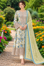 Pastel Floral Printed 3-Piece Stitched Suit with Embroidered Front & Printed Shawl | Directions