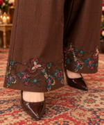 Brown Embroidered 3-Piece Stitched Suit with Printed Shawl And Flapper | Directions - Image 4
