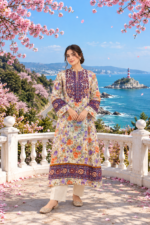 Pastel Floral 3-Piece Stitched Suit with Printed Shawl | Embroidered Front Pakistani Ready-to-Wear Dress - Image 2