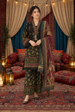 Black Printed 3-Piece Stitched Suit with Embroidered Neckline & Printed Shawl